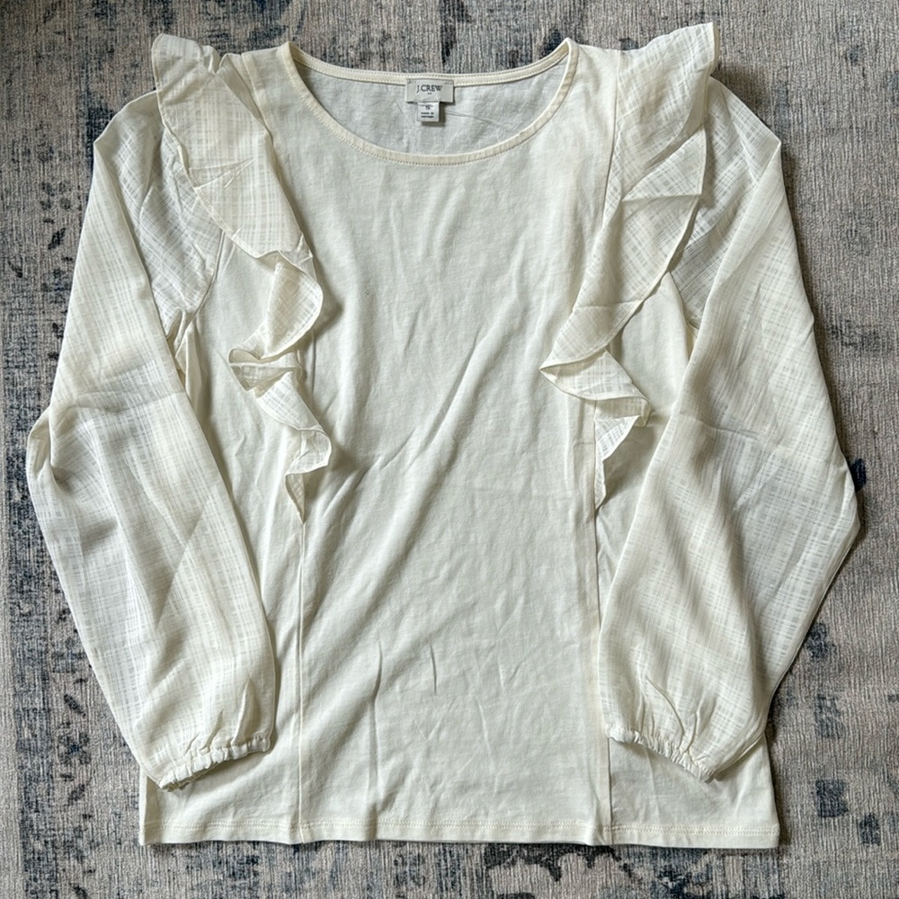 J CREW cream top with ruffle accent Size S NWOT